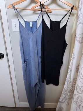 Black & Dusty Blue Sleeveless Pocket Jumpsuits